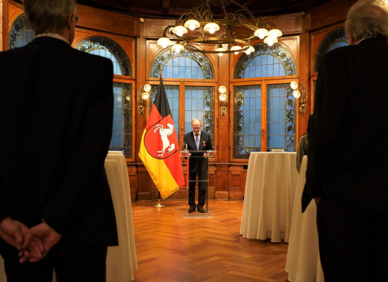 professor Kümmerer holding a speech from far away.