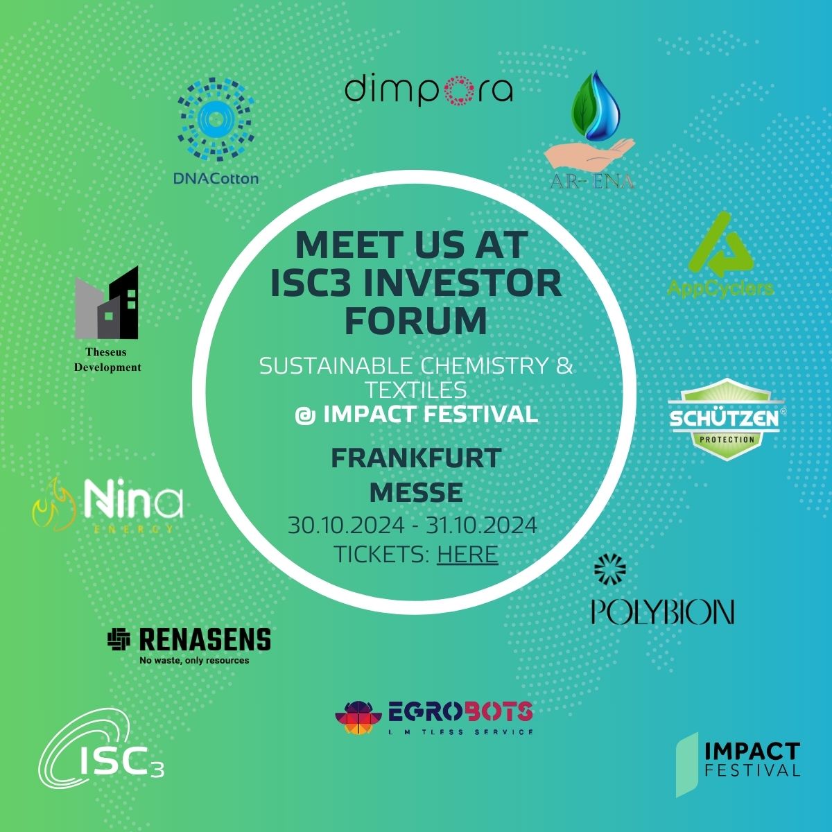 10 colorfull start-up logos in a circle promoting participation at the event called Investor Forum at Impact Festival